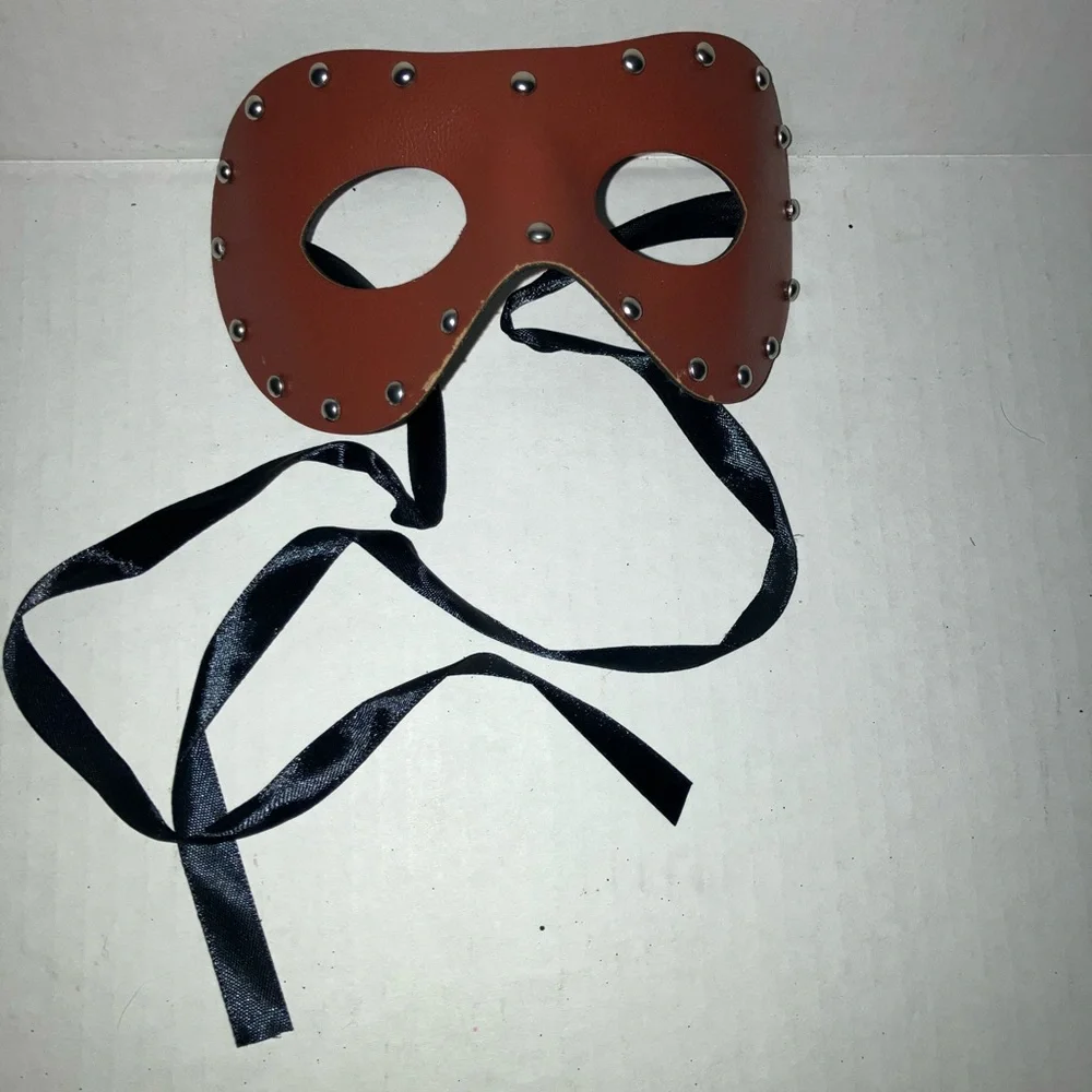 Brown Leather & studs Eye Mask with Black Ribbon